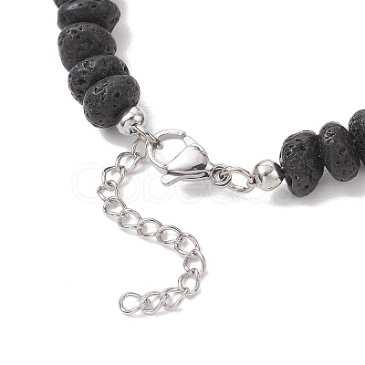 Synthetic Turquoise Cross & Natural Lava Rock Nuggets Beaded Bracelets BJEW-JB12193-01-1