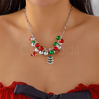 Alloy Rhinestone with Enamel & Plastic Christmas Pendant Bib Necklaces FS-WG99102-10-1
