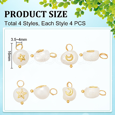 16Pcs 4 Styles Natural Cultured Freshwater Pearl Flat Round Pendants PALLOY-UN00033-1