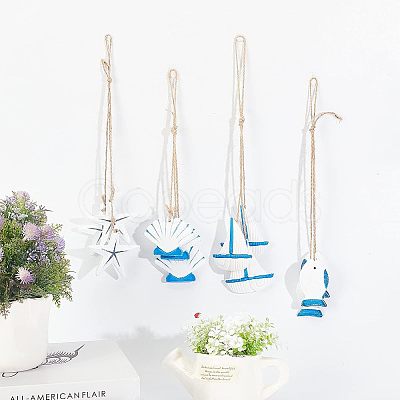 2Pcs 2 Colors Mediterranean Style Natural Wood Pendant Ornaments HJEW-FH0001-03-1