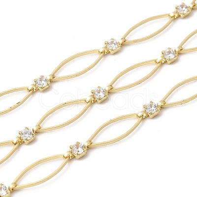 Handmade Brass Pave Clear Cubic Zirconia Horse Eye Link Chains CHC-G027-03LG-1