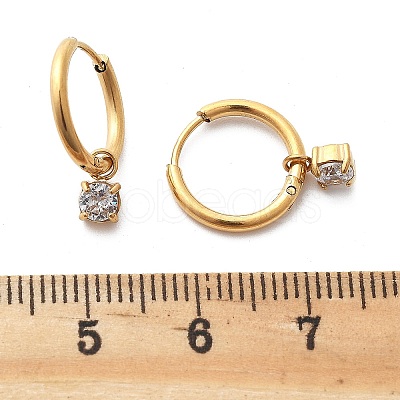 Ion Plating(IP) 304 Stainless Steel Micro Pave Cubic Zirconia Hoop Earrings STAS-R004-02G-02-1