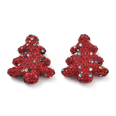Christmas Tree Polymer Clay Rhinestone Beads CLAY-NH0001-14-1