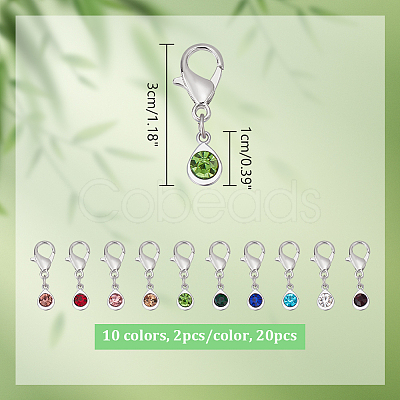 20Pcs 10 Colors Alloy Glass Pendant Stitch Markers HJEW-NB00036-1