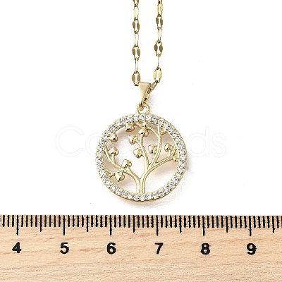 Brass Micro Pave Clear Cubic Zirconia Tree of Life Pendants NJEW-H066-01G-G-1