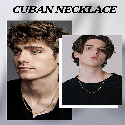 2Pcs Stainless Steel Punk Box Chain Necklaces for Men NJEW-LP0001-15G-1