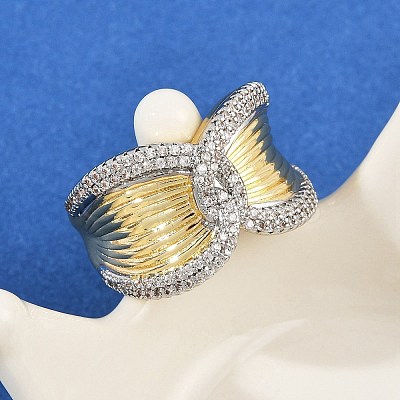 Brass Micro Pave Cubic Zirconia Cuff Rings RJEW-D326-04G-1