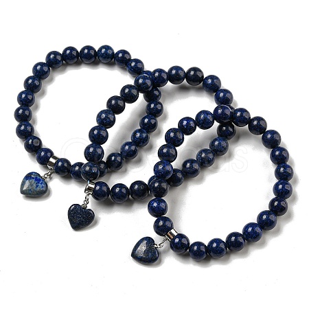 8.5mm Round Natural Lapis Lazuli Dyed Beaded Stretch Bracelets BJEW-C074-01K-1