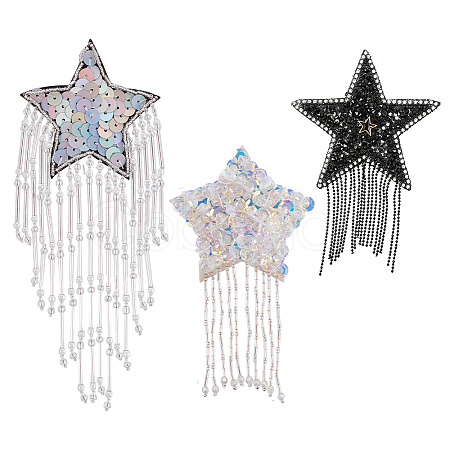 3Pcs 3 Styles Tassel Star Resin with Felt Iron on/Sew on Cloth Patches PATC-FG0002-97-1