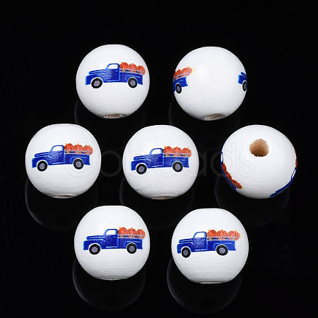 Autumn Theme Printed Natural Wood Beads WOOD-S057-093-1