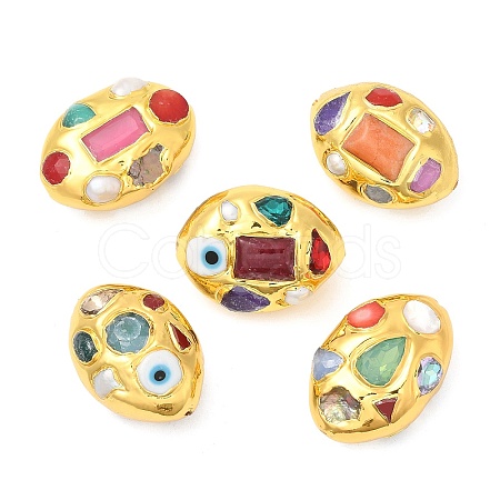 Natural Cultured Freshwater Pearl Oval Brass Beads KK-M251-20G-1