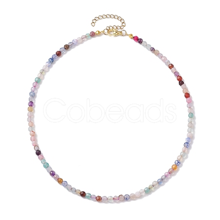 Faceted Round Natural Agate(Dyed & Heated) Beaded Necklaces for Women NJEW-JN04659-04-1