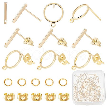 60Pcs 2 Styles Ring & Rectangle Shape Brass Stud Earring Findings DIY-CN0002-59-1
