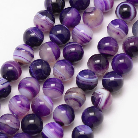 Natural Striped Agate/Banded Agate Bead Strands X-G-K166-13-8mm-04-1