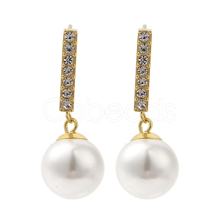 Ion Plating(IP) Stainless Steel Inlay Rhinestone & Imitation Pearl Stud Earrings for Women EJEW-M024-02G-1