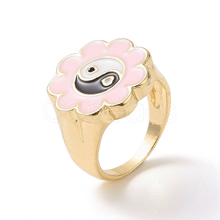 Enamel Flower with Yin Yang Finger Rings RJEW-H108-01A-KCG-1