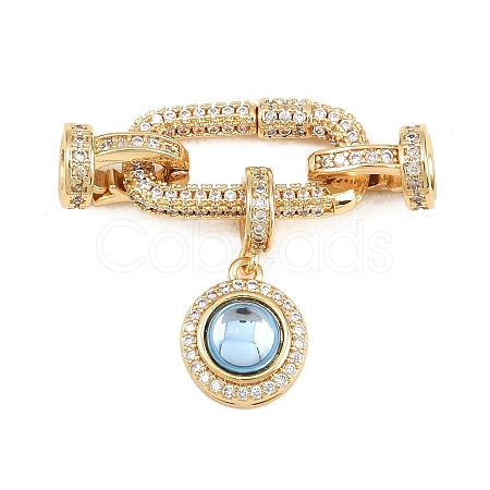 Flat Round Brass Micro Pave Cubic Zirconia Fold Over Clasps KK-U059-62G-1