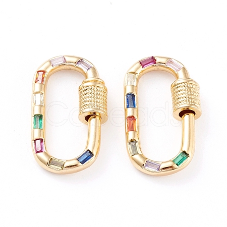 Brass Micro Pave Cubic Zirconia Screw Carabiner Lock Charms ZIRC-L093-58B-G-1