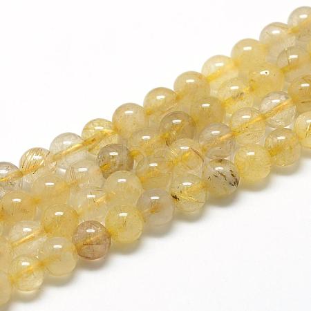 Natural Gold Rutilated Quartz Beads Strands G-R446-8mm-12-1