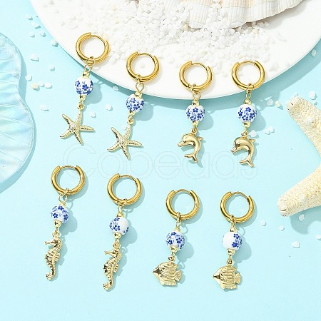 4 Styles Marine Theme 202 Stainless Steel Hoop Earrings EJEW-JE07004-1