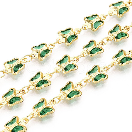 Brass Glass Butterfly Charm Link Chains CHC-T018-11E-G-1