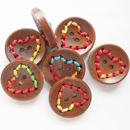 Round Painted 2-Hole Buttons with Colorful Thread  NNA0Z33-1