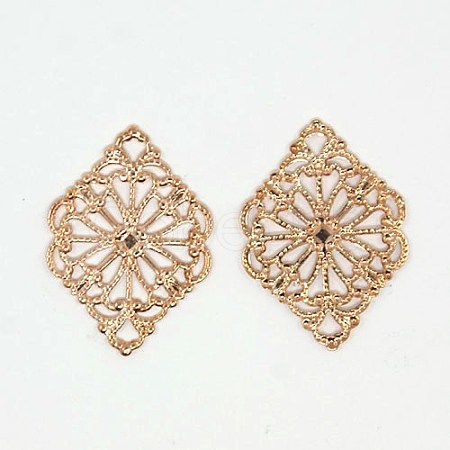 Rhombus Shaped Brass Filigree Findings KK-M005-01RG-1