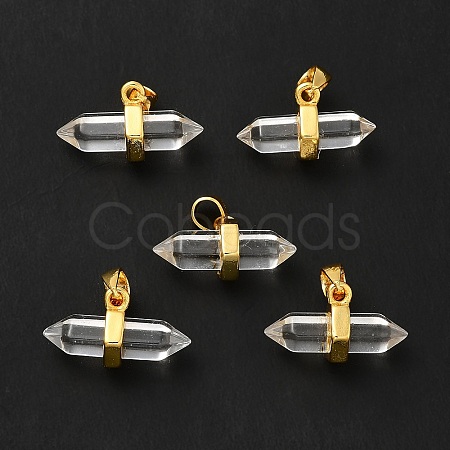 Natural Quartz Crystal Double Terminal Pointed Pendants G-P481-01G-11-1