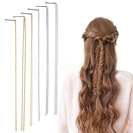 6Pcs 6 Styles Stainless Steel Punk Tassel Hair Clips Hair Extension Chain Clasps MRMJ-NB0001-18-1