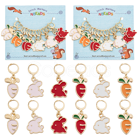 12Pcs 6 Style Alloy Enamel Rabbit & Carrot Charm Locking Stitch Markers HJEW-PH01669-1