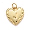 Rack Plating Real 18K Gold Plated Brass Pendants, with Jump Rings, Long-Lasting Plated, Lead Free & Cadmium Free & Nickel Free, Heart with Letter A~Z, Letter.J, 16x15x2.5mm, Jump Ring: 5x0.5mm, 3mm Inner Diameter