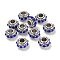 Alloy European Beads, with Rhinestone, Large Hole Beads, Rondelle, Antique Golden, Sapphire, 13x7mm, Hole: 5mm