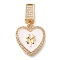 Brass Micro Pave Cubic Zirconia Pendants, with Enamel, Heart with Four Leaf Clover Charms, White, 37mm, Hole: 7X4mm