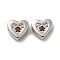 Real Platinum Plated Brass Beads, with Glass, Heart, Coconut Brown, 7x7.5x3.5mm, Hole: 1mm