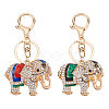 WADORN 2Pcs 2 Colors Cute Elephant Enamel Rhinestones Pendant Keychain KEYC-WR0001-40-1