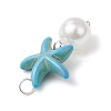 Dyed Synthetic Turquoise Starfish & ABS Plastic Imitation Pearl Pendants PALLOY-JF03794-5