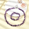 Natural Amethyst Chips Beaded Necklace & Stretc Bracelet SJEW-JS01281-01-5