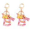 Fashion Alphabet Initial Letter Resin Keychain with Tassel Gradient Butterfly Pendant Key Ring KEYC-WH0027-105B-1