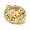 Rack Plating Brass Micro Pave Clear Cubic Zirconia Flat Round Connector Charms KK-I718-47G-03-2