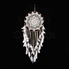 Handmade Round Cotton Woven Net/Web with Feather Wall Hanging Decoration HJEW-G015-02B-2