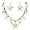 Handmade Reed Cane/Rattan Woven Dangle Earrings & Iron Rolo Chain Bracelets Jewelry Sets SJEW-WR0001-01-1