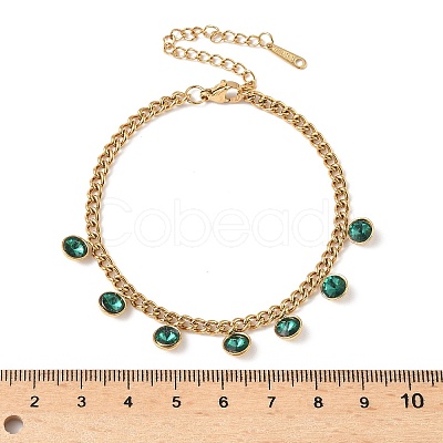 304 Stainless Steel Rhinestone Flat Round Charm Bracelets BJEW-V011-01G-06-1