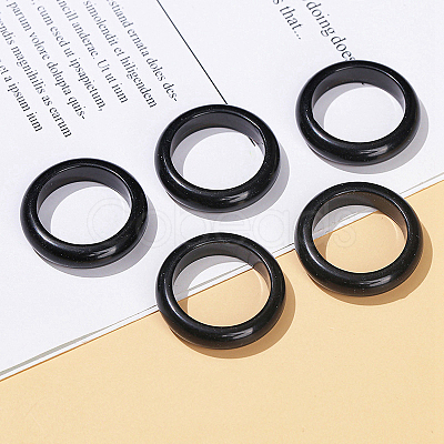 Natural Obsidian Plain Band Finger Rings RJEW-H230-13D-01-1