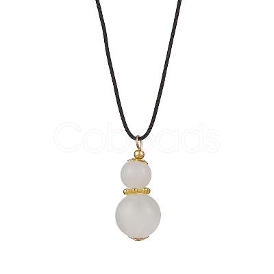 Natural Selenite Gourd Pendant Necklaces NJEW-JN05246-03-1