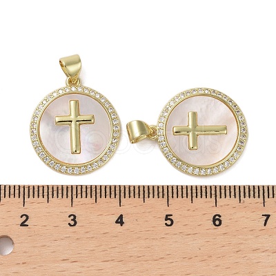 Brass Micro Pave Clear Cubic Zirconia Pendants X-KK-H466-07G-1
