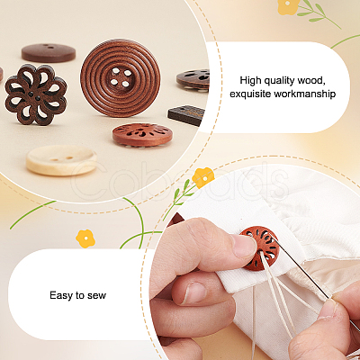 AHADERMAKER 160pcs 8 style Natural Wooden Buttons BUTT-GA0001-06-1