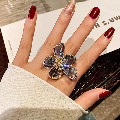 Alloy & Rhinestone/Synthetic Quartz Cuff Rings FS-WGD97BC-01-1