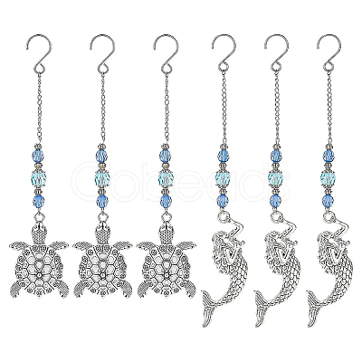 BENECREAT 6pcs 2 Style Tibetan Style Alloy Pendants Decorations AJEW-BC0002-05-1