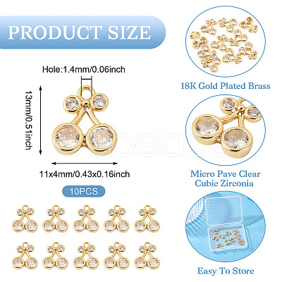 10Pcs Brass Micro Pave Clear Cubic Zirconia Charms KK-TA0002-85-1