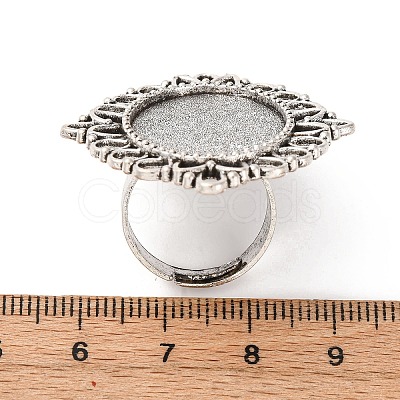 Vintage Adjustable Iron Flower Finger Ring Components Alloy Cabochon Bezel Settings X-PALLOY-O036-03AS-1